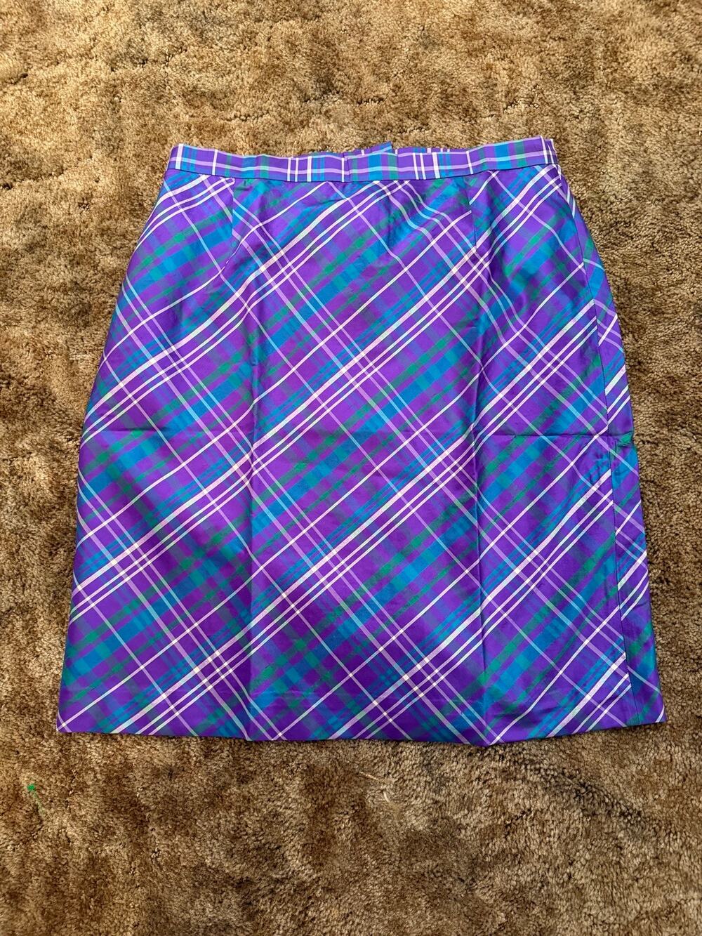 NWT Vintage Harris Wallace Silk Tartan Plaid Skirt Jewel Tone Preppy Pencil
